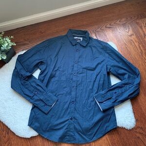 Gentlemen’s Outfitters Navy Blue Diamond Print Button Down Shirt Small NWT